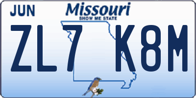 MO license plate ZL7K8M
