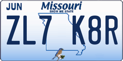 MO license plate ZL7K8R