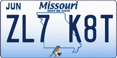 MO license plate ZL7K8T
