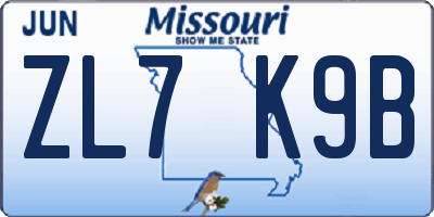 MO license plate ZL7K9B