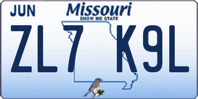 MO license plate ZL7K9L