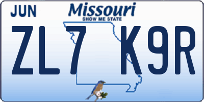 MO license plate ZL7K9R