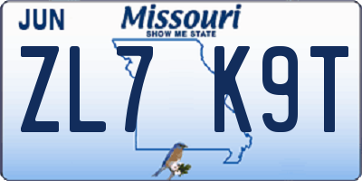 MO license plate ZL7K9T