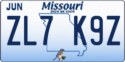 MO license plate ZL7K9Z