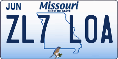 MO license plate ZL7L0A