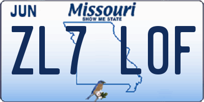 MO license plate ZL7L0F