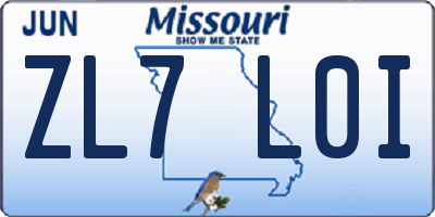 MO license plate ZL7L0I