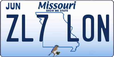 MO license plate ZL7L0N