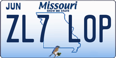 MO license plate ZL7L0P