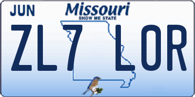 MO license plate ZL7L0R
