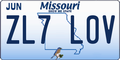 MO license plate ZL7L0V