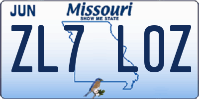 MO license plate ZL7L0Z