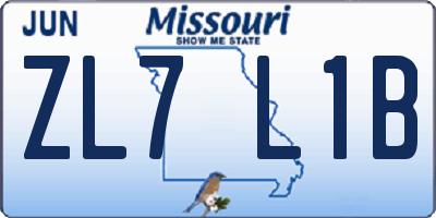 MO license plate ZL7L1B