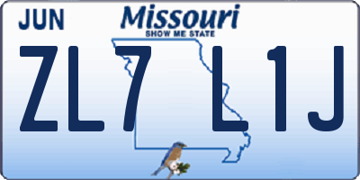 MO license plate ZL7L1J