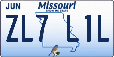 MO license plate ZL7L1L