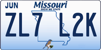 MO license plate ZL7L2K