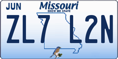 MO license plate ZL7L2N