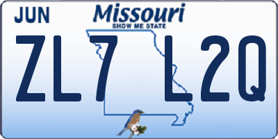 MO license plate ZL7L2Q