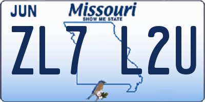 MO license plate ZL7L2U