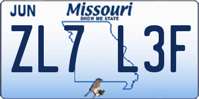 MO license plate ZL7L3F