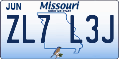 MO license plate ZL7L3J