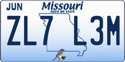 MO license plate ZL7L3M