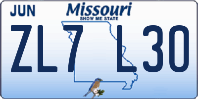 MO license plate ZL7L3O