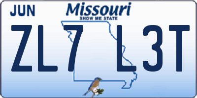 MO license plate ZL7L3T