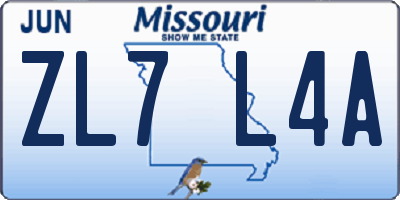MO license plate ZL7L4A