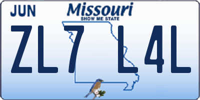 MO license plate ZL7L4L