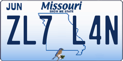 MO license plate ZL7L4N