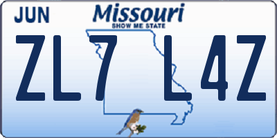 MO license plate ZL7L4Z