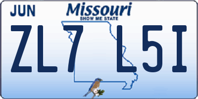 MO license plate ZL7L5I