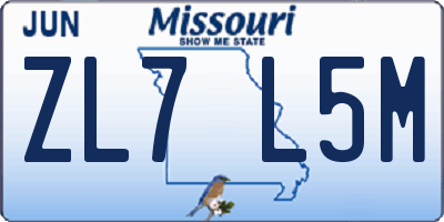 MO license plate ZL7L5M