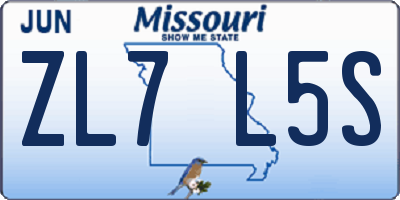 MO license plate ZL7L5S