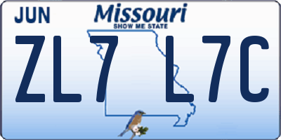 MO license plate ZL7L7C