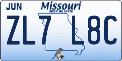 MO license plate ZL7L8C