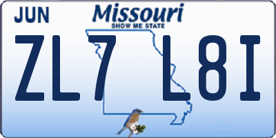 MO license plate ZL7L8I