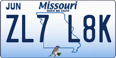 MO license plate ZL7L8K