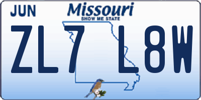 MO license plate ZL7L8W