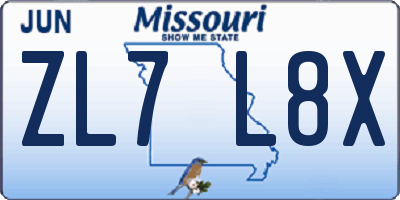 MO license plate ZL7L8X
