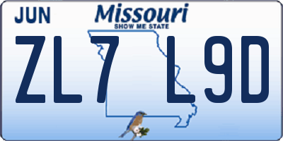 MO license plate ZL7L9D