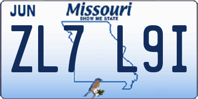 MO license plate ZL7L9I