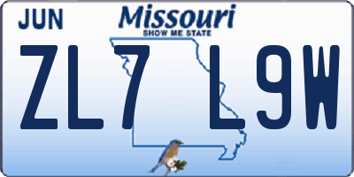 MO license plate ZL7L9W