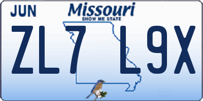 MO license plate ZL7L9X