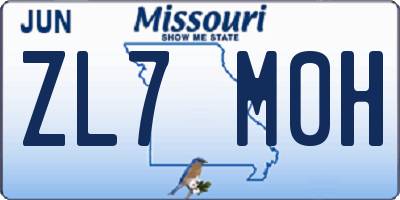 MO license plate ZL7M0H