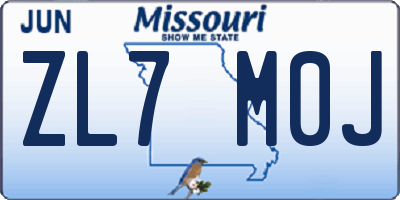 MO license plate ZL7M0J