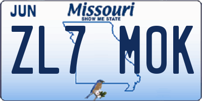 MO license plate ZL7M0K