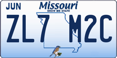 MO license plate ZL7M2C
