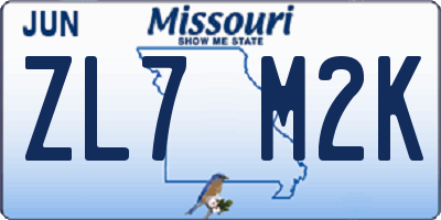 MO license plate ZL7M2K
